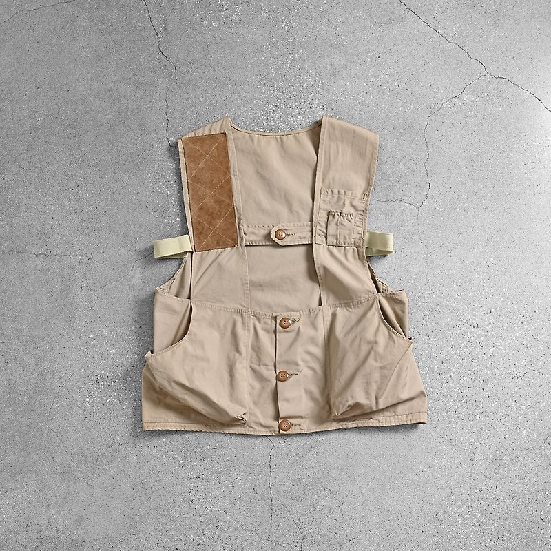 Vintage Work Vest - เสื้อกั๊กผู้ชาย - ผ้าฝ้าย/ผ้าลินิน สีกากี