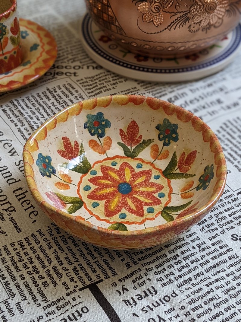 Italian handmade pottery-FER Italian party shallow bowl 14cm - Bowls - Pottery Red