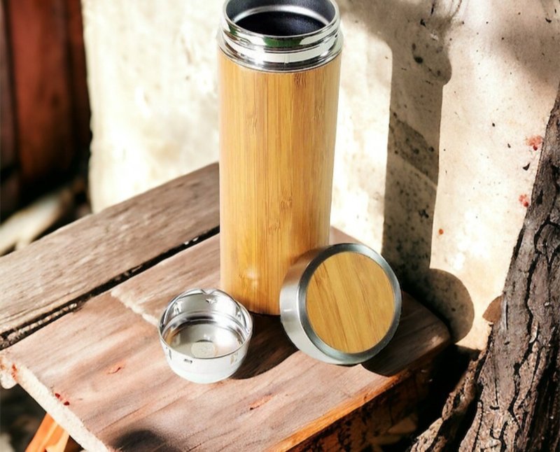 Bamboo facing thermos cup - กระบอกน้ำร้อน - ไม้ไผ่ สีกากี