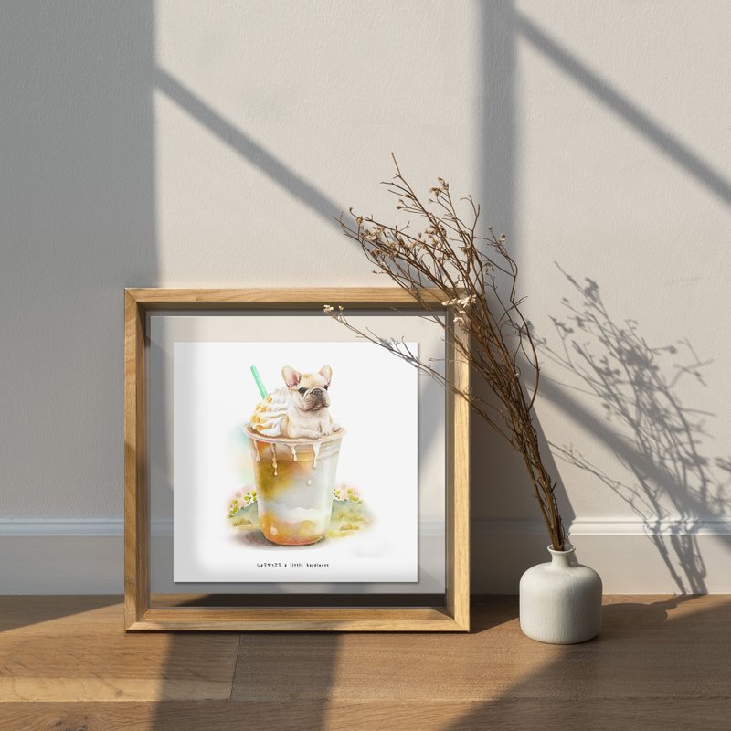 Bulldog Frappuccino/photo frame painting/transparent photo frame/decoration - กรอบรูป - กระดาษ สีส้ม