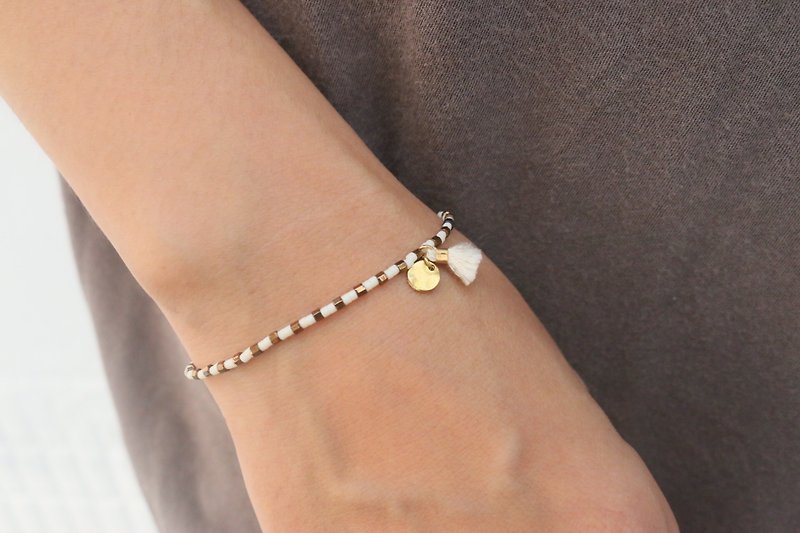 Glass Bead Brass Bracelet 1058 Dora - สร้อยข้อมือ - แก้ว สีนำ้ตาล