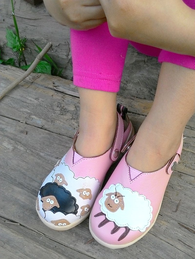 【Back White Sheep】Ultra Light/ Exquisite Hand Sewing/ Leather Cushion/ Sling Back - Kids' Shoes - Polyester Pink