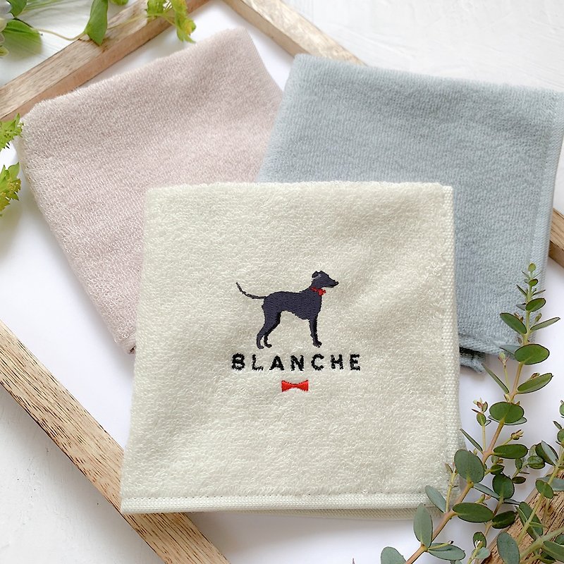 Personalized Italian Greyhound Imabari Towel Handkerchief - ผ้าเช็ดหน้า - ผ้าฝ้าย/ผ้าลินิน ขาว