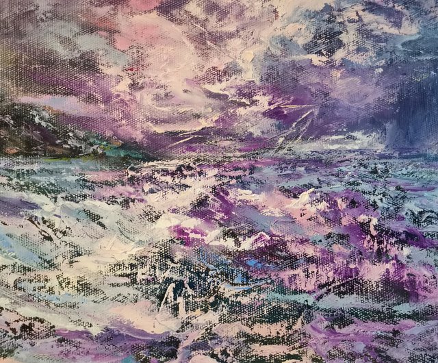 油絵 絵画 【月の夜海】【木製】