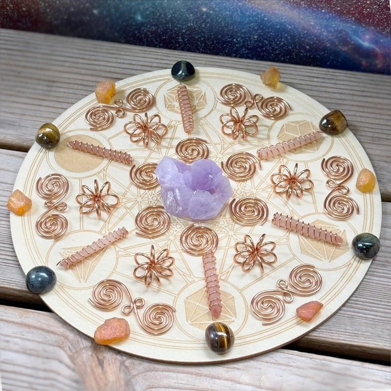 【DIY材料包】顯化願望水晶陣 - 紫晶簇 琥珀 銅螺旋 - 其他 - 水晶 多色
