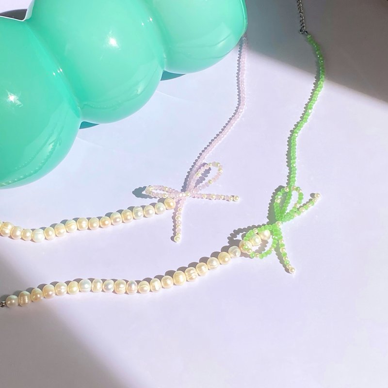 Necklace Pearly Ribbon - 項鍊 - 珍珠 多色