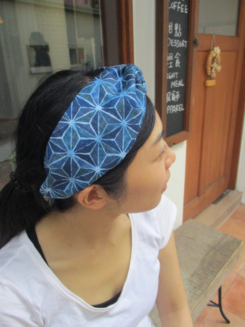 Cross hair band (elastic hand) - sunflower blue - เครื่องประดับผม - ผ้าฝ้าย/ผ้าลินิน สีน้ำเงิน