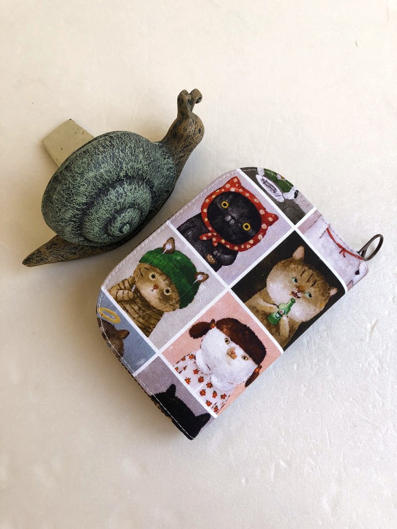 American Cotton [Cat Portrait] - short clip/wallet/coin purse/gift - Wallets - Cotton & Hemp Khaki