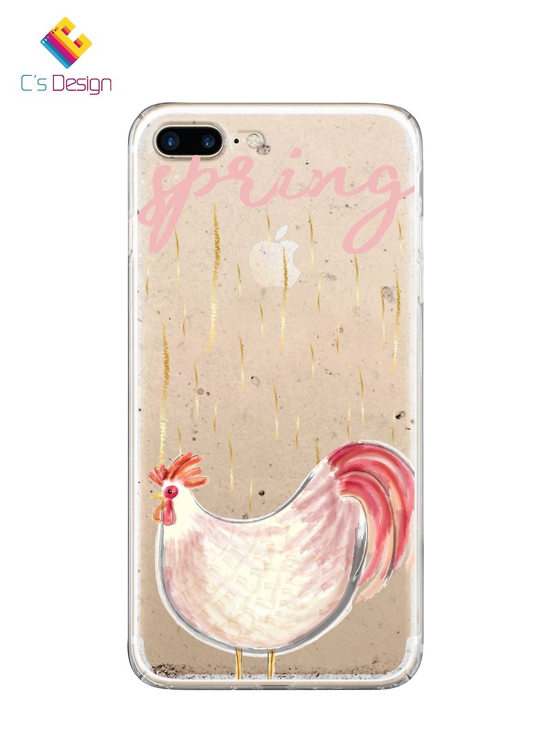 春天粉紅油畫可愛母雞透明手機殼iPhone13三星蘋果PCTP-AM102-10 - 手機殼/手機套 - 塑膠 粉紅色