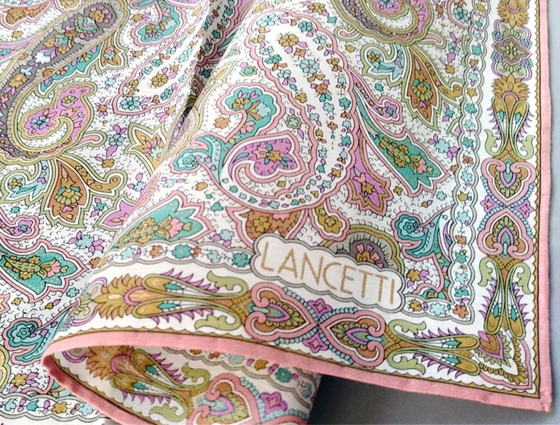 Lancetti Vintage Handkerchief Women Handkerchief Floral 21 x 21 inches - 絲巾 - 棉．麻 卡其色