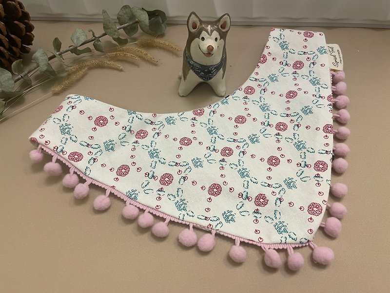 Double-sided handmade scarf for pets - ชุดสัตว์เลี้ยง - ผ้าฝ้าย/ผ้าลินิน สึชมพู