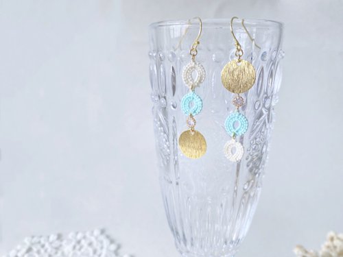 Dear lace day 願 手工蕾絲 圓形 拉絲直紋 金片 925銀耳環
