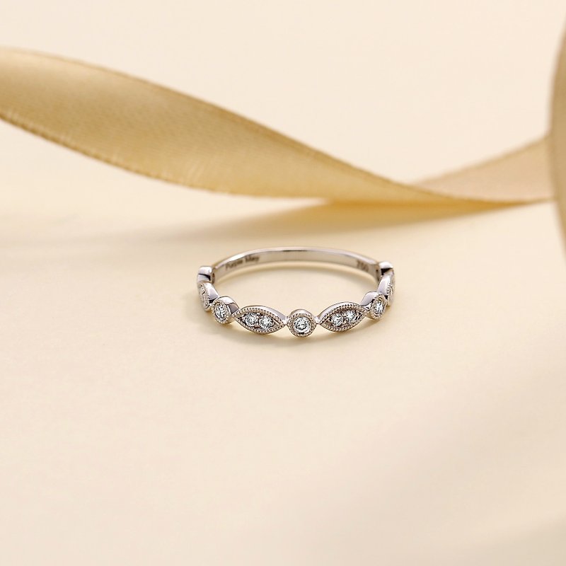 【客製訂單－Candy】18k WG Diamond Ring R008 + 18k YG Eternity Ring R001 - Couples' Rings - Other Metals Gold
