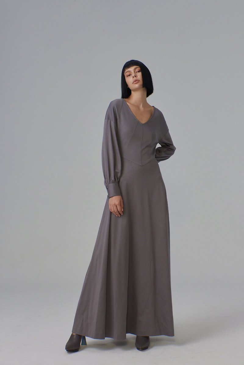 Dark Grey Spliced Long Dress - One Piece Dresses - Cotton & Hemp Gray