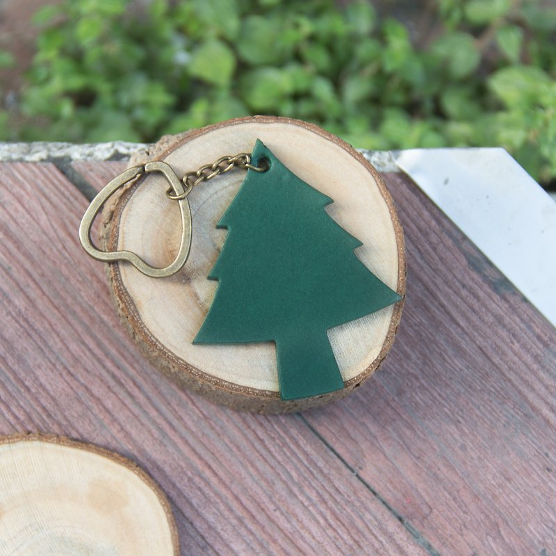 DUAL - Christmas leather cute Christmas tree. snowman. snowflake. Socks / key ring. Charm (Xmas, Christmas gifts, exchange gifts, gifts) - Keychains - Genuine Leather Green