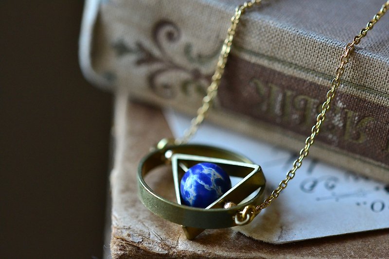 Geometric Triangle with EMPEROR STONE Gemstone Stainless Steels Necklace - สร้อยคอ - หิน สีน้ำเงิน