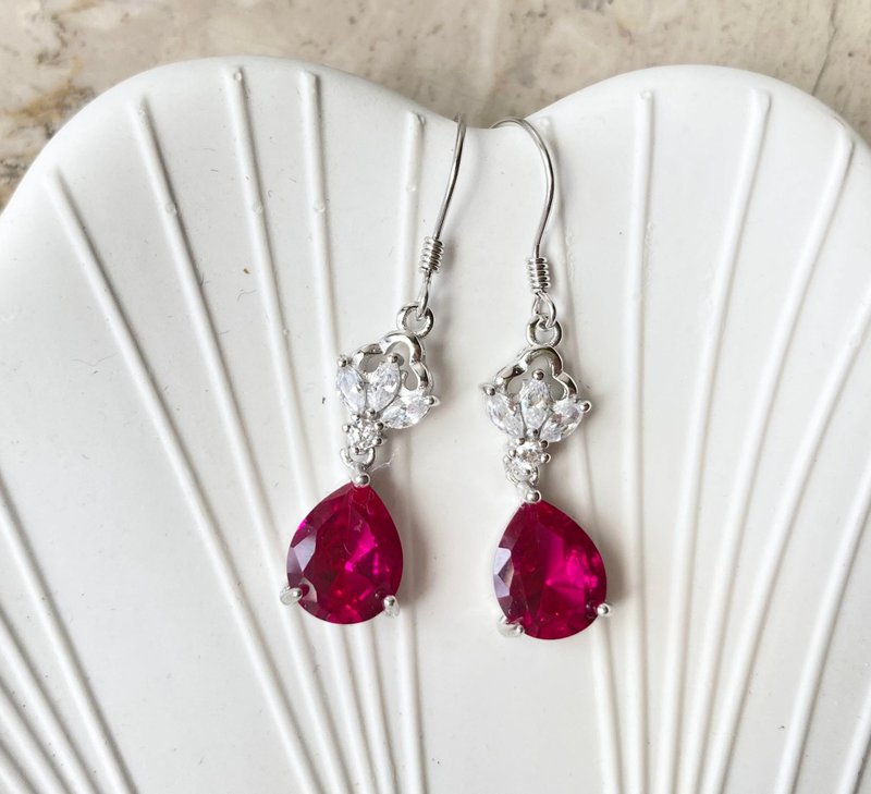 Red Corundum Earrings 925 Sterling Silver Earrings Rings Stone Gemstone Light Jewelry Semi- Gemstone - Earrings & Clip-ons - Gemstone Red