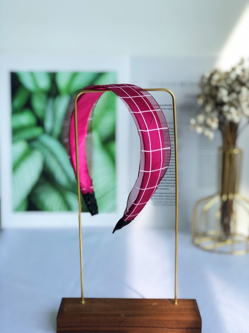 原創玫瑰紫格紋髮箍 - 髮箍/髮帶 - 絲．絹 紫色