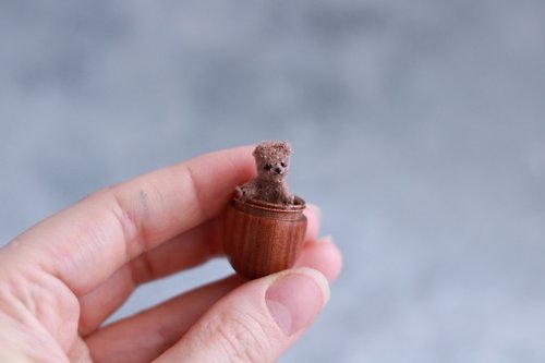 Rabbit_Leg Miniature teddy bear in wooden acorn locket Micro crochet mini teddy bear OOAK