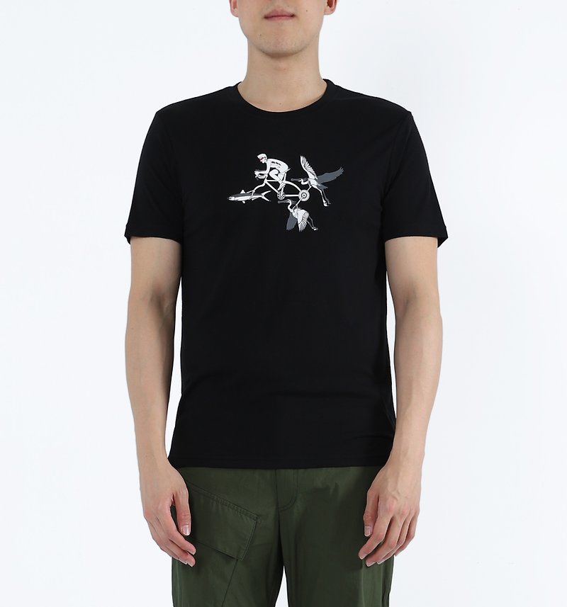魚鷺軍戰 - 魚鷺騎士膠原蛋白印花消臭Tee (黑) - 男 T 恤 - 環保材質 黑色