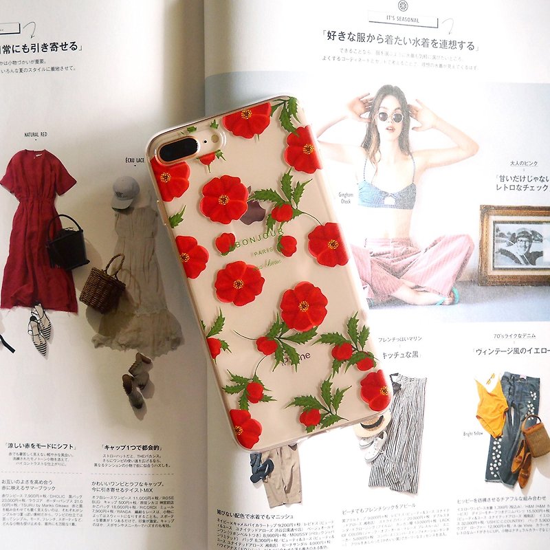 Poppy forest transparent phone case - Phone Cases - Silicone Red