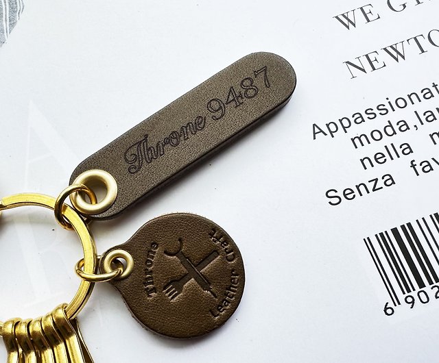 Leather key ring pure Bronze double-layer model [free laser engraving]  Valentine's Day gift graduation gift - Shop throne Keychains - Pinkoi