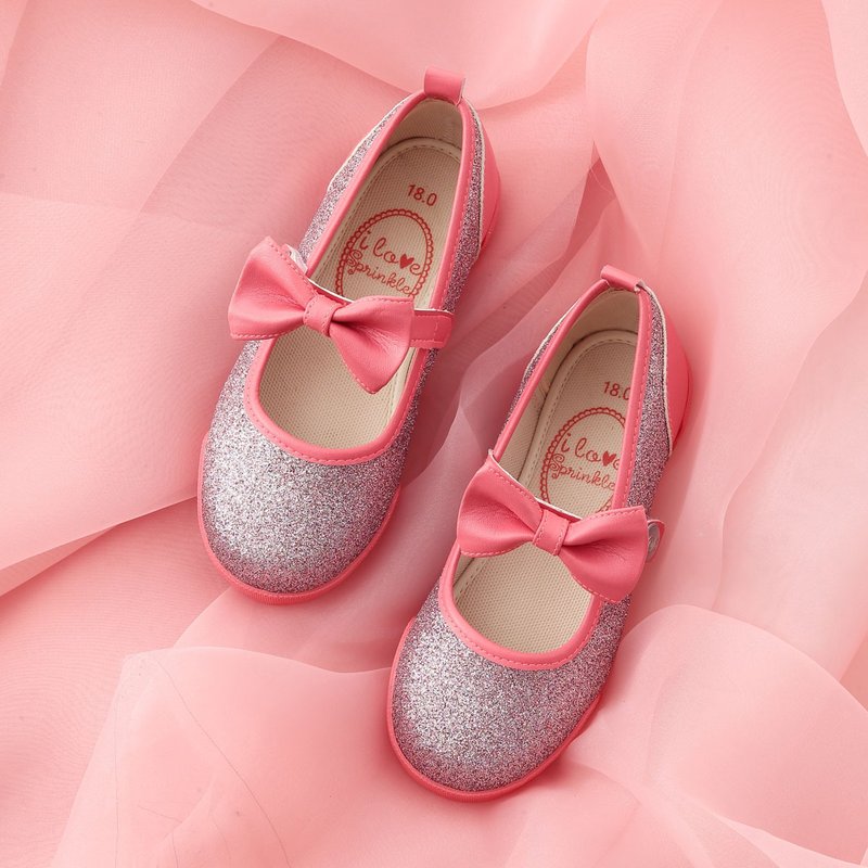 Ruby sequined coral pink bow doll shoes - รองเท้าเด็ก - ไฟเบอร์อื่นๆ สึชมพู