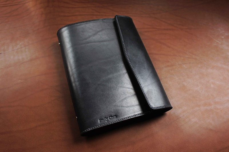 VULCAN Leather Note loose-leaf A5 Italian grade A vegetable tanned cow leather can be purchased with embossing service - Notebooks & Journals - Genuine Leather Black