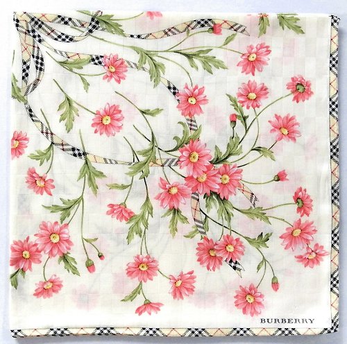 orangesodapanda Burberry Vintage Handkerchief Floral Check Edge 20 x 20 inches