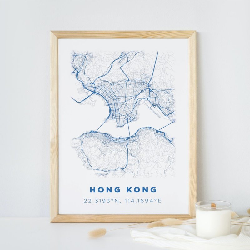 Hong Kong Centre Road Map Art Print (4 colors) - Posters - Paper Blue