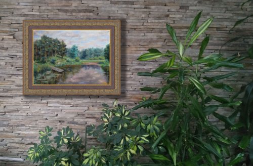 アンティーク 木製 額縁 ポスター画 風景画 自然 湖 絵画 アート インテリア アンティーク 木製 額縁 ポスター画 風景画 自然 湖 絵画 アート