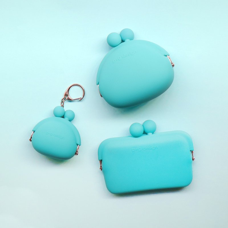 Turquoise Classic Mouth Gold Series Charm Small Bag/ Kiss Lock Bag/Card Holder - กระเป๋าเครื่องสำอาง - ซิลิคอน สีน้ำเงิน