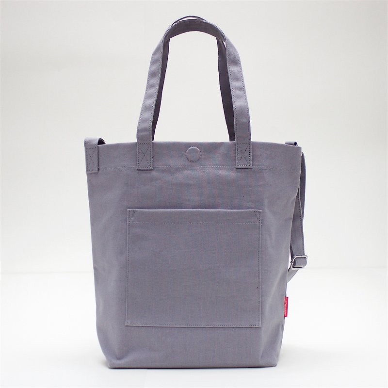 2 Ways Waterproof Heavy Canvas Tote Bag / Grey - กระเป๋าแมสเซนเจอร์ - ผ้าฝ้าย/ผ้าลินิน สีเทา