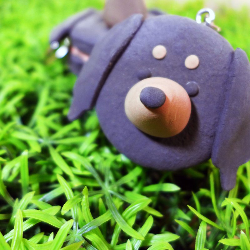[Saturnal] sausage dog (black) key ring | hair child planet series | [Saturn Ring] Pet Planet: dachshund (Black) | light soil. Water repellent. Can change necklace / magnet / pin - Keychains - Clay Black