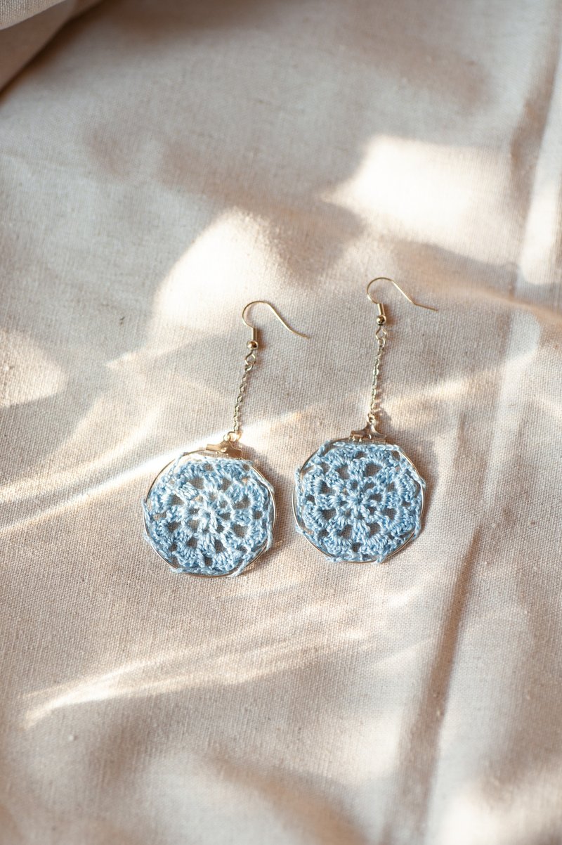 Long hanging crocheted circle earrings | light blue - Earrings & Clip-ons - Thread 