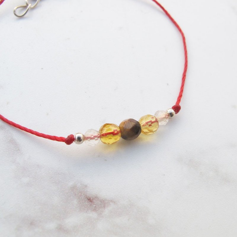 Big staff Taipa [manual creation] tiger eye stone × yellow / white crystal very fine wax rope bracelet lucky energy group - Bracelets - Crystal 