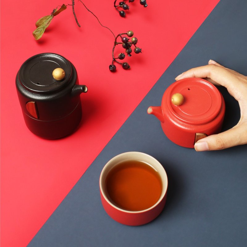 【茶具禮盒】陸寶 凝月隨手泡 1壺1杯+便攜包 旅行茶組 茶器 - 茶壺/茶杯/茶具 - 陶 黑色