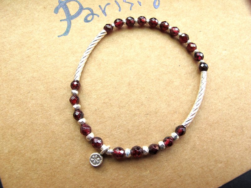 [Wine champagne] red garnet x 925 sterling silver - hand-made natural stone series - Bracelets - Gemstone Red