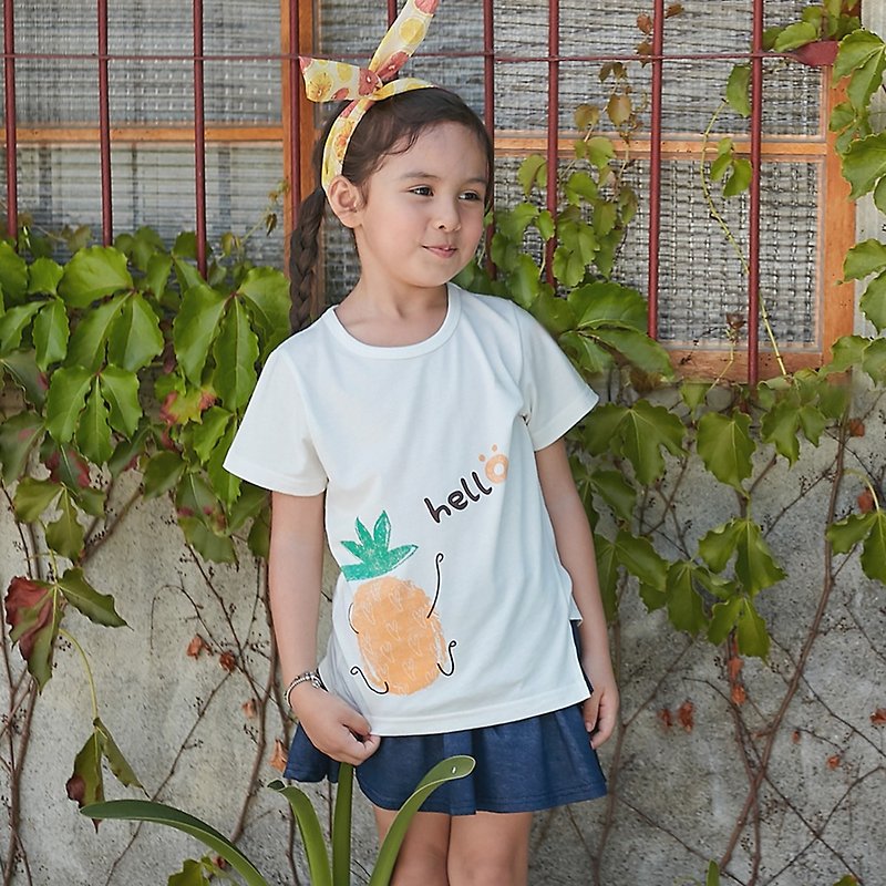 [Clear product] Jumping pineapple say Hello-Cotton T (Made in Taiwan) - Tops & T-Shirts - Cotton & Hemp White