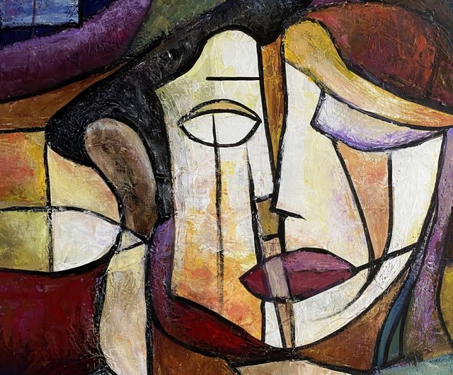 キュビズムの具象絵画 抽象的なカップルの壁アート ピカソに