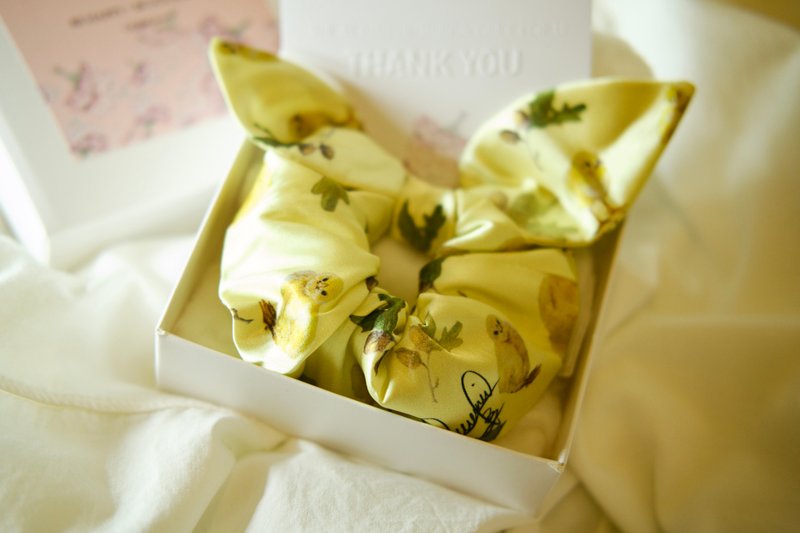 Yellow Garden Chicks Small Satin Bow Donut Scrunchie - Hair Accessories - Silk Yellow