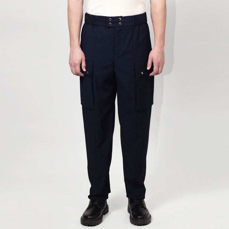 Striped Pattern Cargo Trousers in Navy - กางเกงขายาว - เส้นใยสังเคราะห์ สีน้ำเงิน