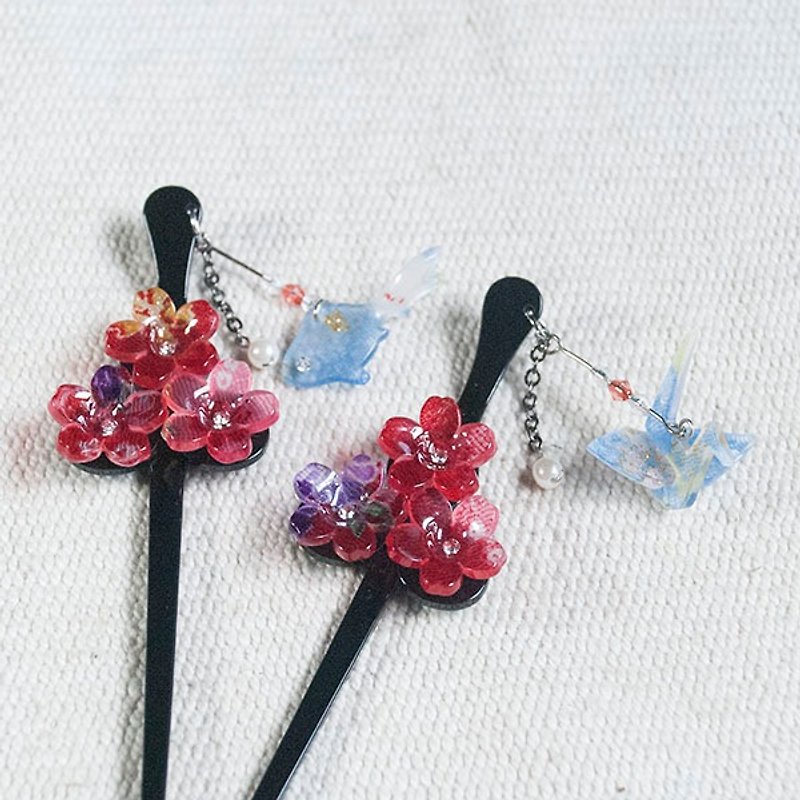 Swim wing, three cherry hairpins, 2 hairpins, optional 1+1 (15% off) - Hair Accessories - Acrylic 