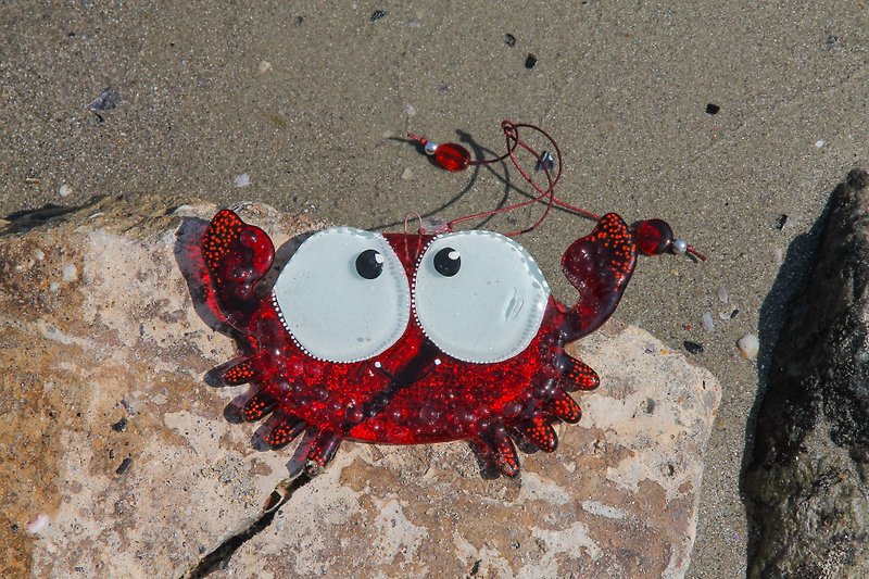 Crab Fused Glass Wall Hanging Panel, Painted Colorful Transparent Home Decor - ตกแต่งผนัง - แก้ว สีแดง