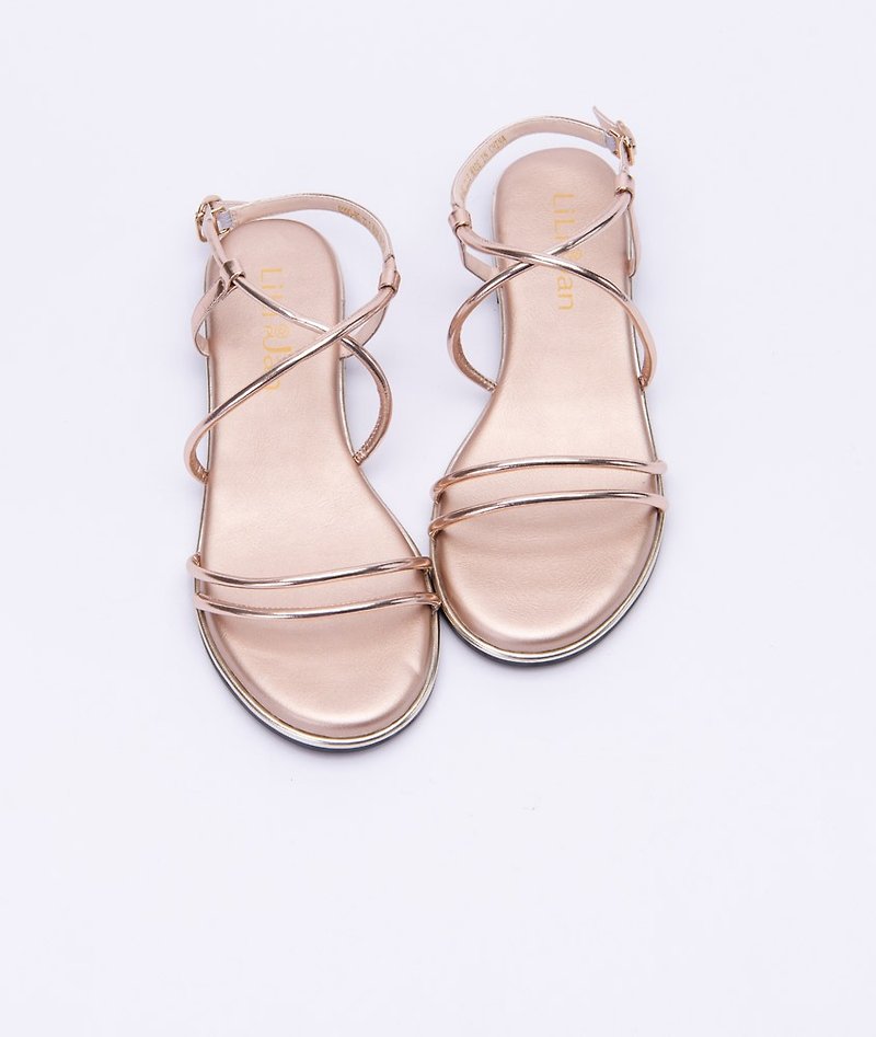 [Love shimmer] super comfortable rope round flat sandals _ rose gold - Sandals - Waterproof Material Pink