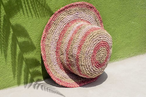 omhandmade 手工編織棉麻帽 編織帽 漁夫帽 遮陽帽 草帽 - 南美漸層條紋 草莓