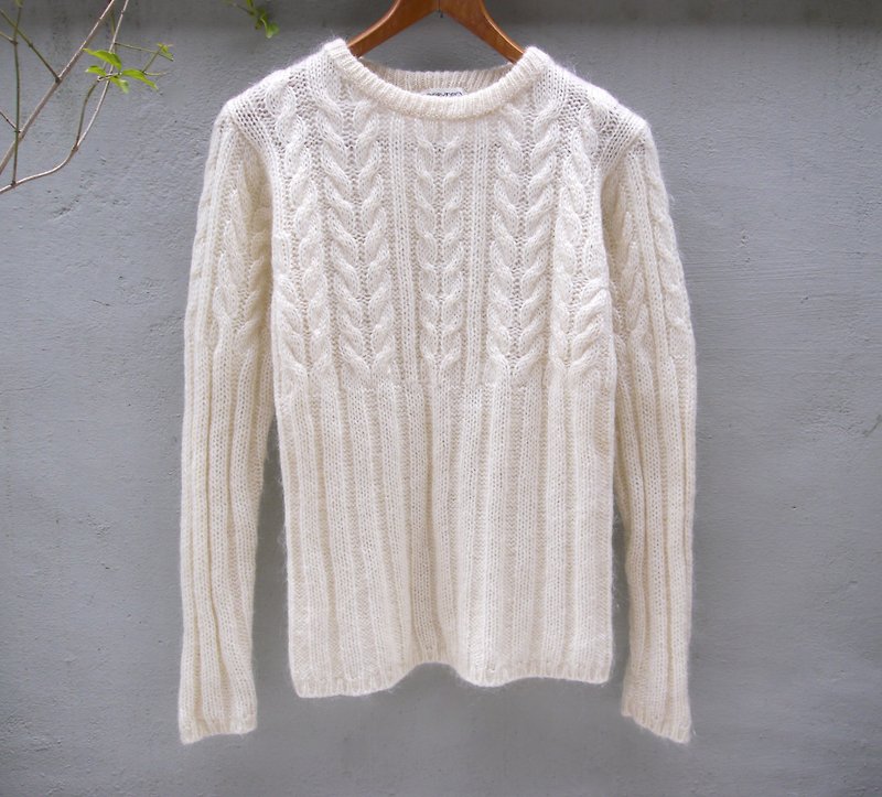 FOAK vintage twist striped beige wool sweater - สเวตเตอร์ผู้หญิง - ขนแกะ ขาว