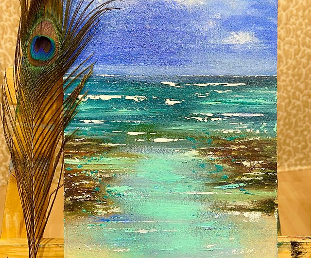 エンカウスティークの海の景色。ファンタジー風景画。エメラルド
