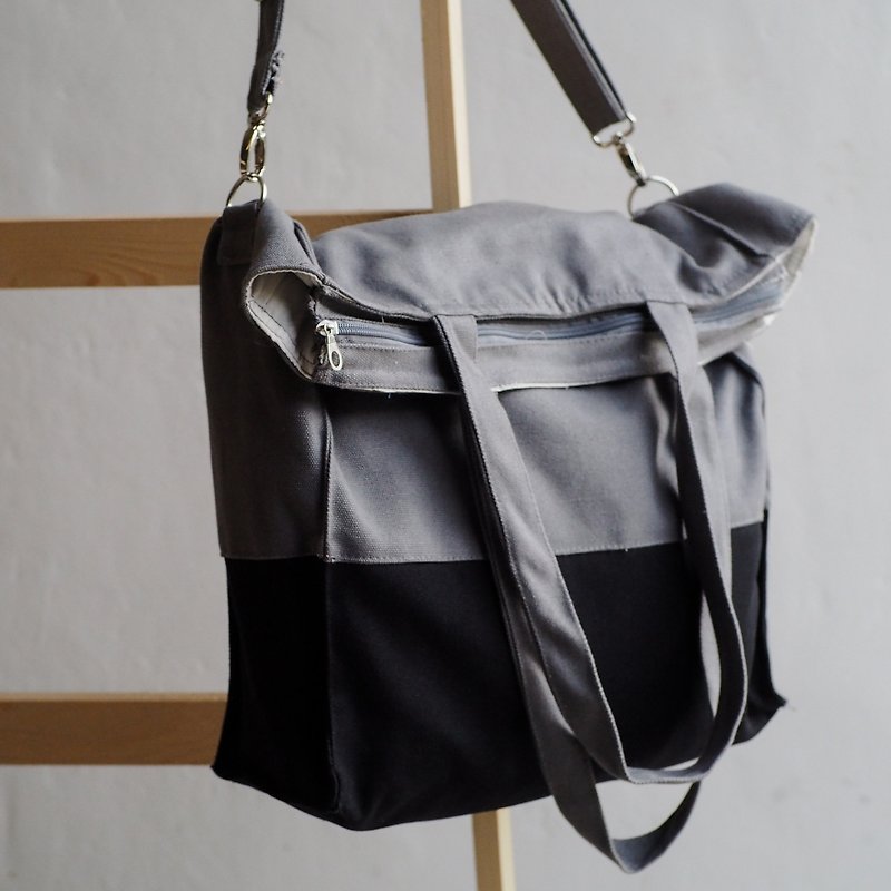 GRAY AND BLACK TWO WAY - Messenger Bags & Sling Bags - Cotton & Hemp Multicolor