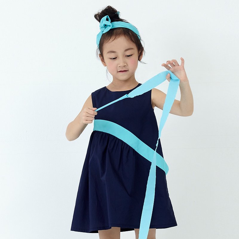 Ángeles-配色舞帶造型洋裝(藍/粉) - 童裝裙 - 棉．麻 